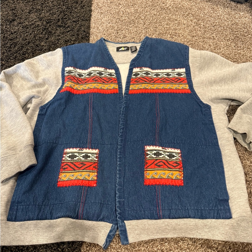 🍧Colorful Denim Vest with Gray Sleeves